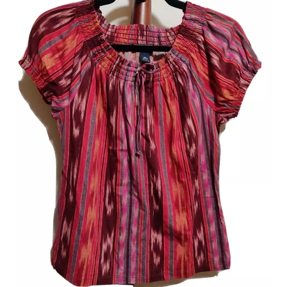 CHAPS PEASANT TOP. SOFT COTTON PULLOVER TOP. ELASTIC NECKLINE WITH TIE. LIKE NEW - Picture 9 of 9